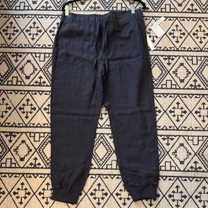 Caslon Black Drawstring Linen Joggers with Cuffed Ankles and Elastic Waist